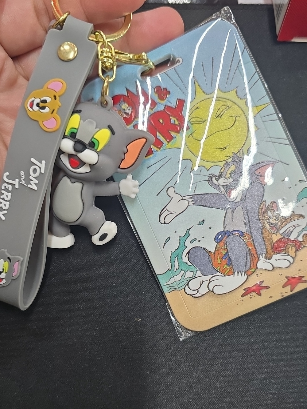 Grey Cartoon Keychain with Luggage Tag